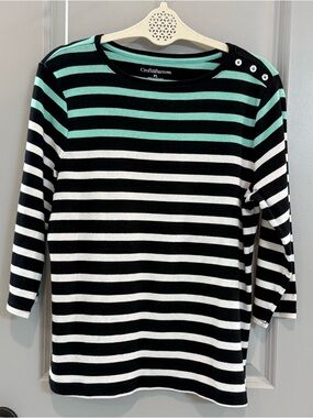 croft & barrow Black, White & Mint Striped Boatneck Top